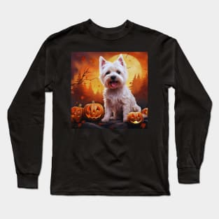 Happy West Highland White terrier Halloween Pumpkin Long Sleeve T-Shirt